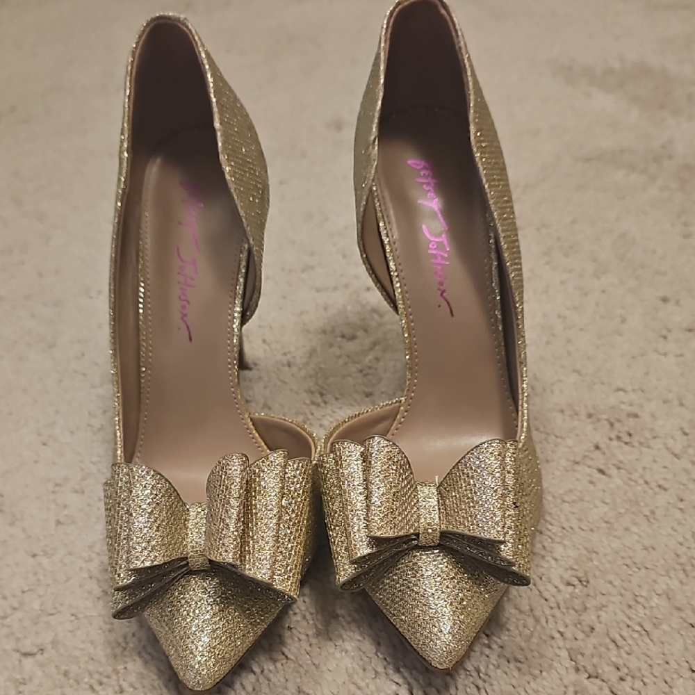Betsey Johnson Gold Glitter Heels for Formal Occasions